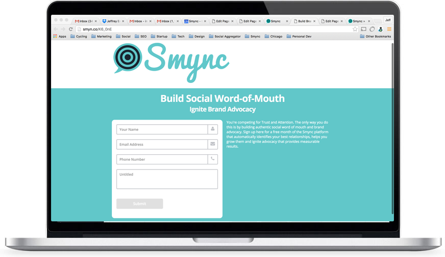 Smync Bulletin - providing easy landing pages for email signups, offers and more